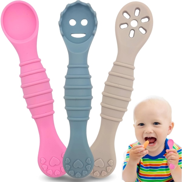 3 delar robusta baby med ergonomisk form, BPA-fria silikonförskedar, BLW baby , baby LED-avvänjningsbufféer grey