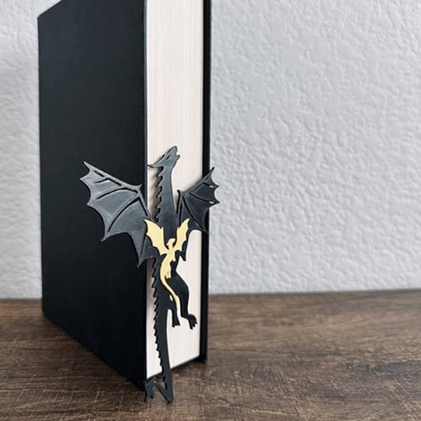 Dragon Bookmark Black Gold Cool Dragon Bookmark med sol och moln, bokmärke Bokhylla dekoration för bokkärlek C