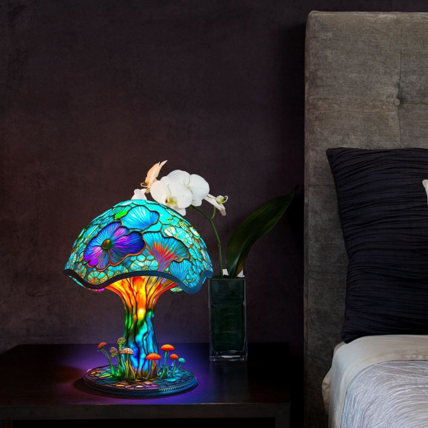 Farget harpiks Mushroom Table Lamp, 5,9 tommers høye farget malerier Plant Series Night Light, USB Oppladbar bohemsk deco H