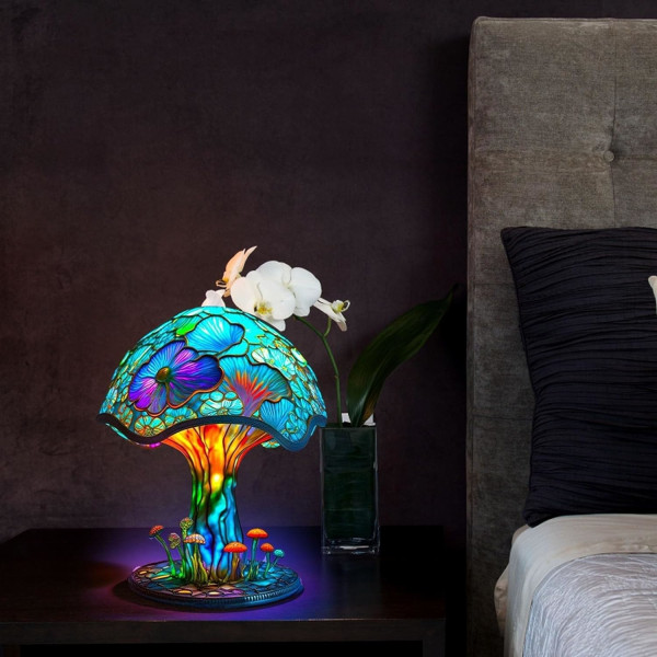 Farvet harpiks Mushoom Table Lamp, 5,9 tommer Hight farvet maleri Planteserie Natlys, USB Genopladelig Bohemian Deco A