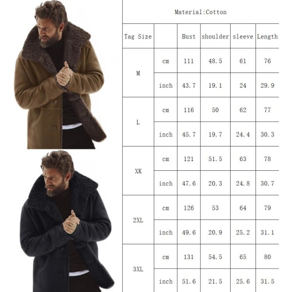 Mænds mellemlang pelsintegreret termofrakke Brun Brun 2XL