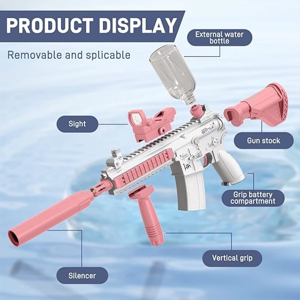 Automatisk elektrisk vattenpistol för vuxna, kraftfull sprutpistol för sommarlek Pink