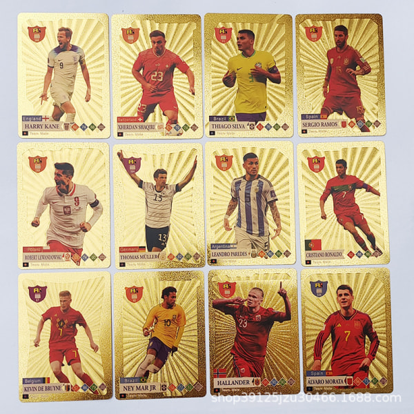 1 æske med 55 kort FIFA World Cup og EM-stjernekort, guldfoliekort, 55 stjernekort Colorful