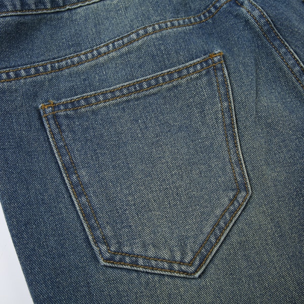 V-formad rem med hög midja, lösa, raka, enkla, grundläggande och mångsidiga jeansbyxor för kvinnor blå S