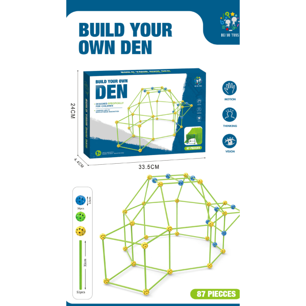 87kpl Fort Building Kit - Rakennuslelut yli 5-vuotiaille - Tee itse leikkiteltta sisällä ja ulkona - Lasten leikkimökki - Rakenna oma lasten teltta A