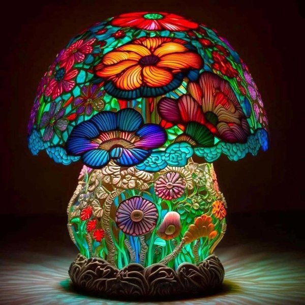 Farvet harpiks Mushoom Table Lamp, 5,9 tommer Hight farvet maleri Planteserie Natlys, USB Genopladelig Bohemian Deco F