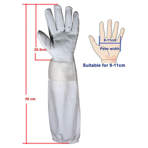 Biodlare i premium getskinnsläder ，skogsbiodling ，handske med vit öppning Lång canvasärm med elastisk manschett XL