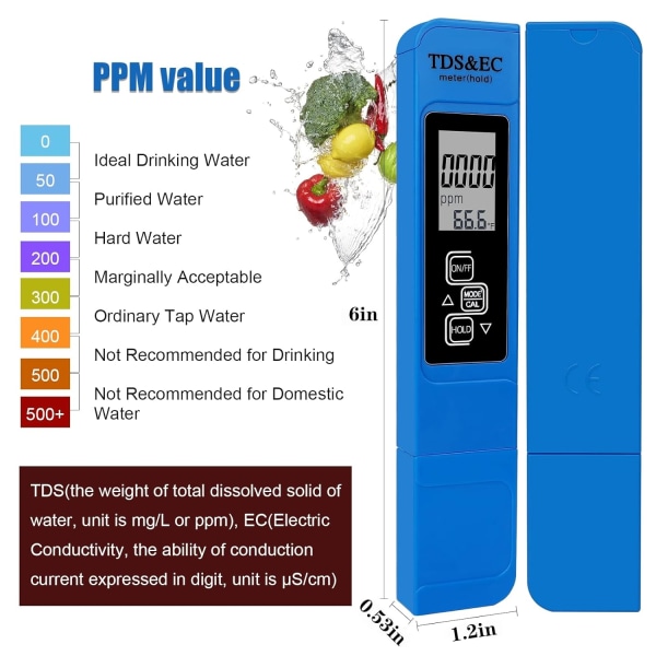 pH- och TDS-mätare Combo, Tuefuzy Digital pH-vattentestare, 3-i-1 TDS temperatur- och EC-mätare, Digital vattenkvalitetstestare D