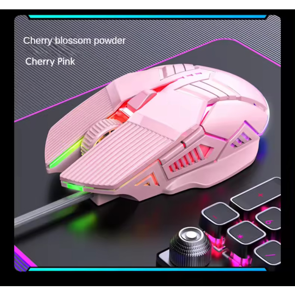 Original USB kabelansluten datormus med 7 färger ljuseffekt 6 knappar hemmakontor gaming mus för män kvinnor Pink Mute