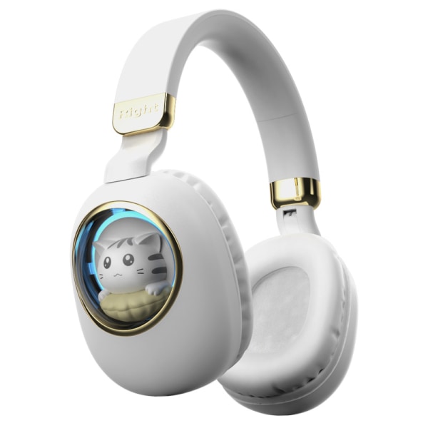 Trådløs ny lysende sød tegneserie kæledyr med hovedbårne Bluetooth-øretelefoner Spil Esports-øretelefoner B4 White - Cute Cat