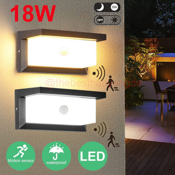 18W LED Außenleuchte mit Bewegungsmelder Wandleuchte Anthrazit Sensor Außenlampe Warm White