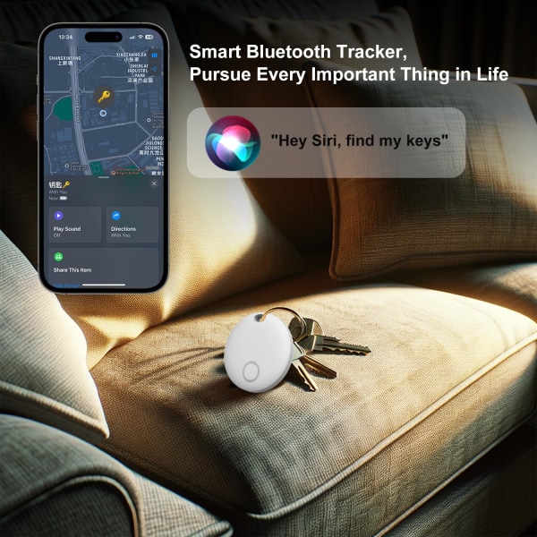 Key Finder Locator, Bluetooth Tracker med Apple Find My, IP67 vattentät, kompatibel med iOS, Item Finder för nyckel, plånbok, husdjur White