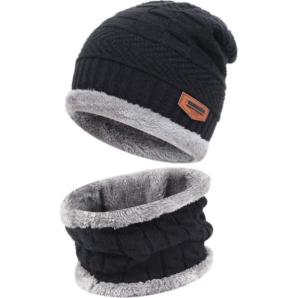 Menn Kvinner Vinter Beanie Skjerfsett Varm Strikket Beanie Tykk Fleecehette Halsvarmer For Menn Kvinner Voksen Vuxen