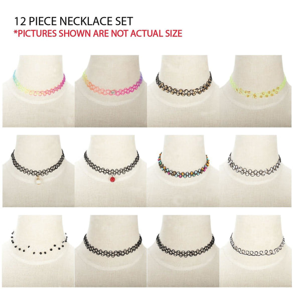 12 st Choker Halsband Set Stretchig Henna Tatuering 90-tals festsmycken för barn Tonåringar Flickor Kvinnor