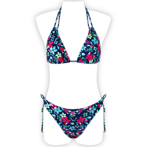 2024 Svart Bikinitopp Damsommar Beach Bikini Print Strappy Baddräkt Plus Size Baddräkter för kvinnor Blue Flower M