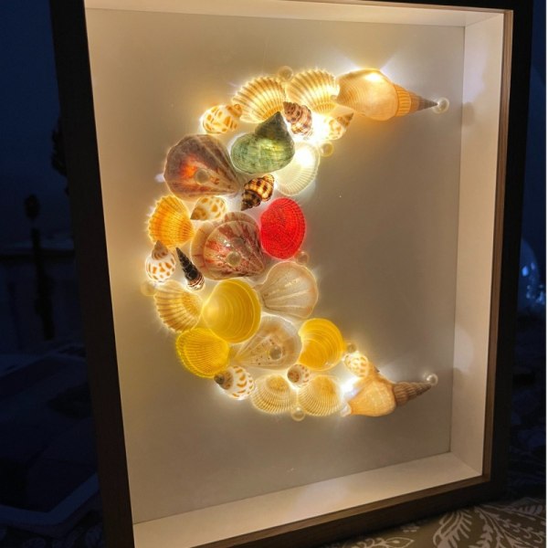 Shell Art Decor -kehys Yövalo Tee-se-itse materiaalisarja, lämpimiä koriste-lahjoja perheelle ja ystäville Tee-se-itse Shell kotilo tähtitaivaslamppu VALSTRAND