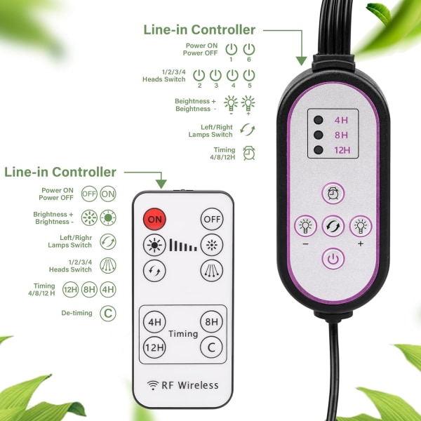 Grow Lights til 80 LED, 4 Arm Fuld Spectrum Grow Light med 10 dæmpningsniveauer, 360° justerbar til frøplanter og sukkulenter med timer, fjernbetjeninger EU Plug