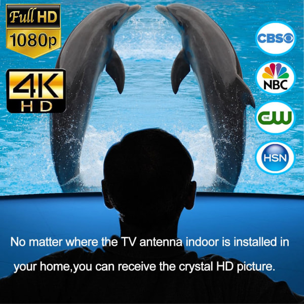 Digital TV-antenn, antenn för smart-tv, 360 掳-mottagning, 4K 1080p, löstagbar signalförstärkare-HDTV-antenn 10 fot koaxial HDTV-kabel