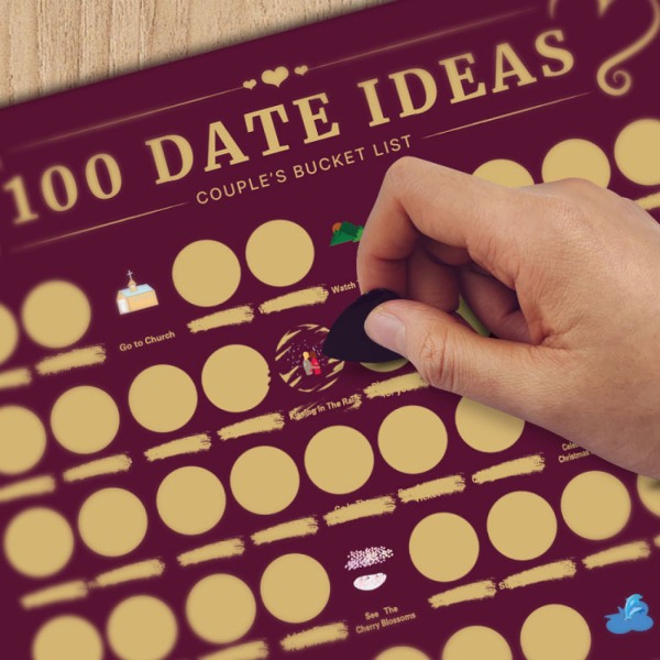 100 datum idéaffisch, 100 saker att göra Bucket List för Date Night, Alla hjärtans dag present till flickvän Pojkvän, 16,5'' x 23,4'' B