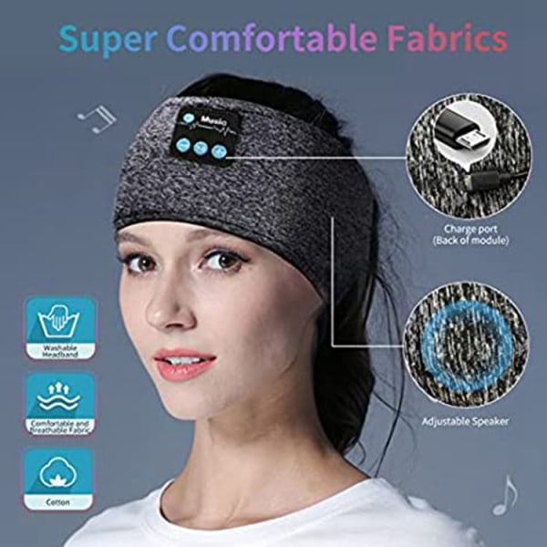 Sovhörlurar Pannband Ögonmask med Bluetooth -hörlurar grå red