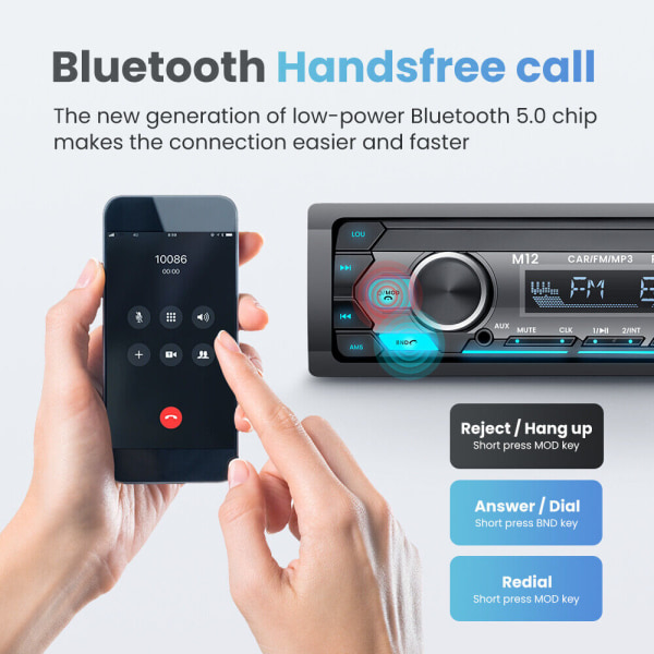 1 DIN bilradio med FM Bluetooth 5.0 håndfri fjernkontroll USB AUX spelare