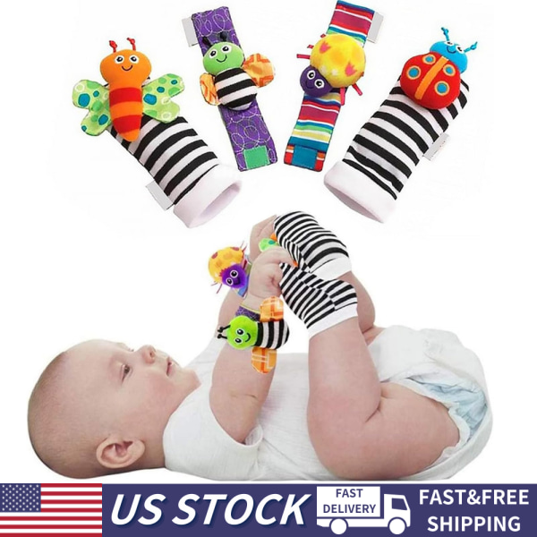 Baby Sensory Toy Sokker &amp; Håndleddsrangler Lamaze Rattle Sett Armbånd Nyfødt Gave，4 stk A