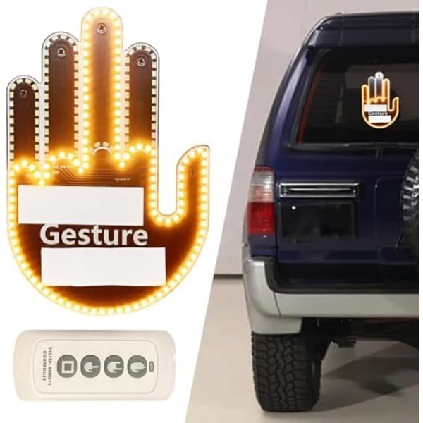Mellanfinger billjus med fjärrkontroll, Glo Hand Gesture Light, Road Rage Light Up Hand för bilfönster, Hand Gesture Light Män