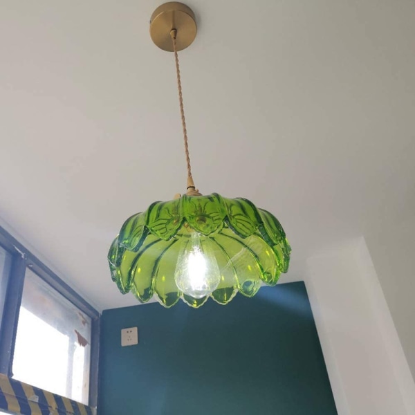 HWSY 9,84" halvcirkel gennemsigtig grøn vintage pendellampe E27 glas hængende lys industriel lysekrone loftslys til loft kaffebar