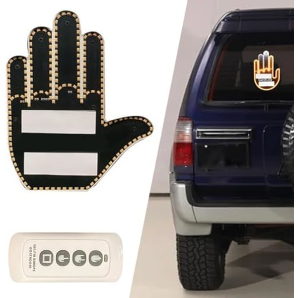 Mellanfinger billjus med fjärrkontroll, Glo Hand Gesture Light, Road Rage Light Up Hand för bilfönster, Hand Gesture Light Män