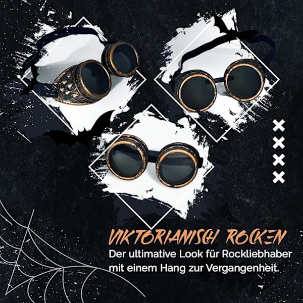 Steampunk-briller for menn og kvinner - Retro solbriller for steampunk-antrekk på Burning Man, Karneval, Festtilbehør Ancient Silver
