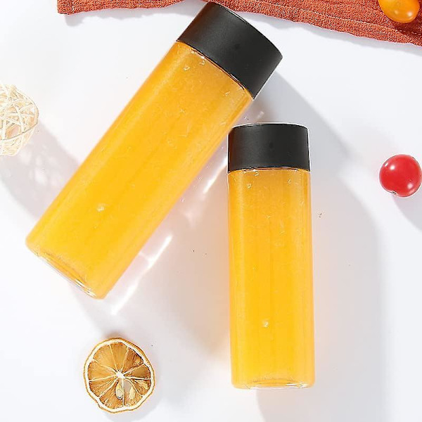 XJ- 300 ml tomma plastjuiceflaskor med svarta lock - 12-pack