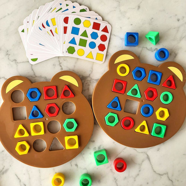 Form Färg Geometrisk Matchande Spel Barn Färg Sensoriska pusselleksaker för barn }. 2 spelare Med en bark