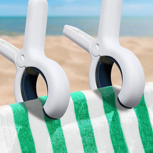 Strandhandduksklämmor 2 st, stora vita plastklämmor för solstolar, poolklämmor