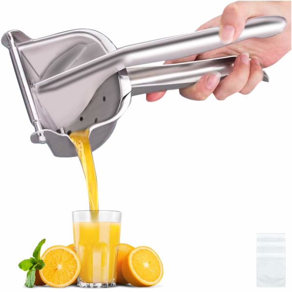 Citronpress i äkta rostfritt stål Citrusjuicer Handpress Kraftig manuell presspressmaskin för juicepress Orange Lime Grapefruktpress - silver Extra stor
