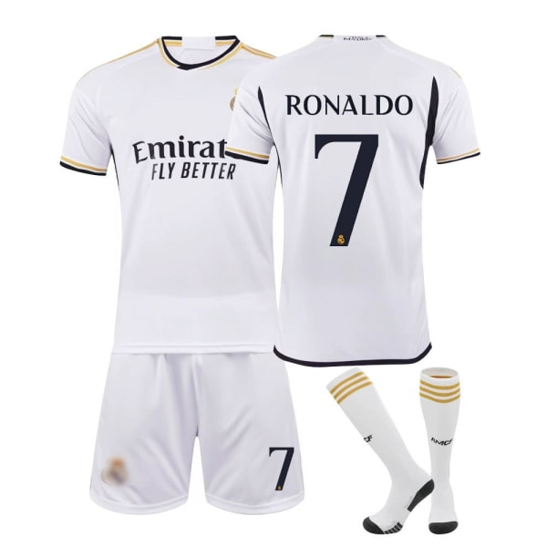 23-24 Real Madrid Hemma Barnfotbollsdräkt No.7 Cristiano Ronaldo+Sock-1 26