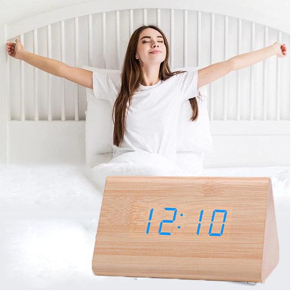 Kreativ smart LED-träklocka lysande elektronisk väckarklocka