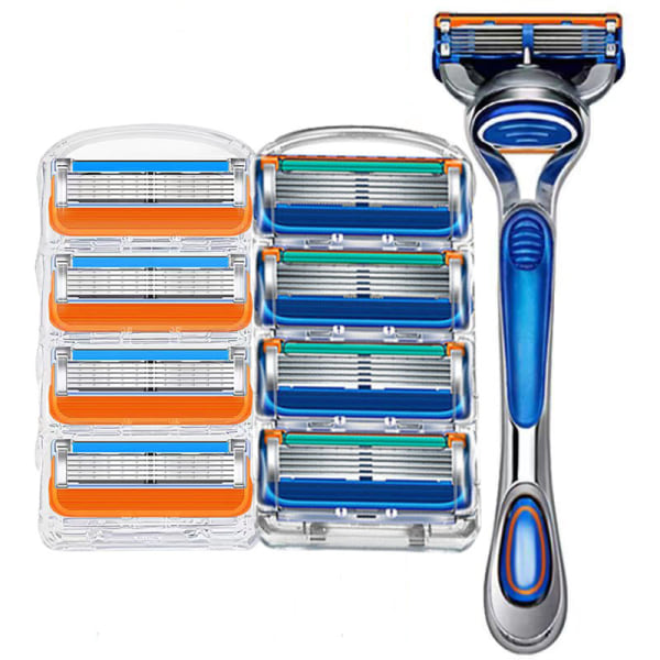 6 5-lags manuelle barberblader (3 blå+3 oransje)