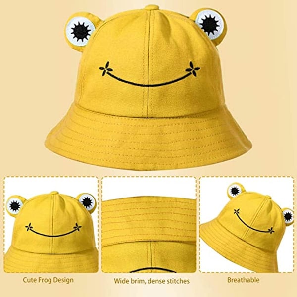 Groda solhatt, groda bucket hat herr fiskehatt dam bucket hats för kvinnor herrhattar sommarmössa Gul Yellow L