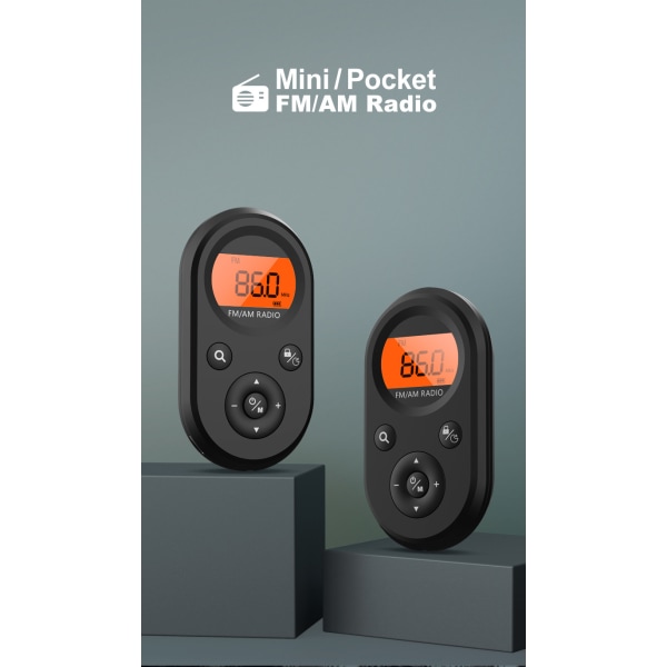 Pocket mini bærbar radio, lille opladningsversion med baggrundsbelysning FM/AM Black