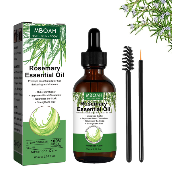 Ekologisk rosmarin hårväxtolja, naturlig rosmarin eterisk olja 2,02 fl oz för hårbottenmassage, hudvård, aromaterapi