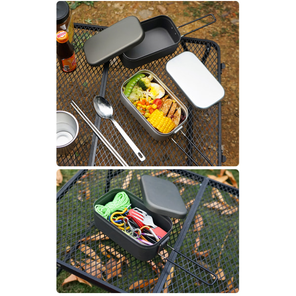 Camping fällbart handtag lounaslåda i alumiini utomhus bergsbestigning lätt bärbar matsalsmatlåda picknick ångad grönsaksmatlåda Black 800ML+steaming rack