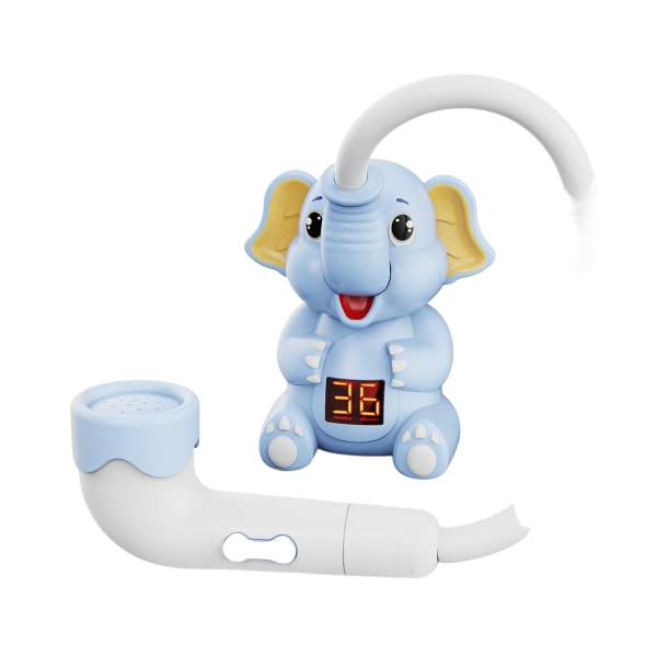 Badleksak, badleksak i elefantform, duschhuvud med termometer, badleksak baby från 6 månader, elektronisk duschfunktion, W blå