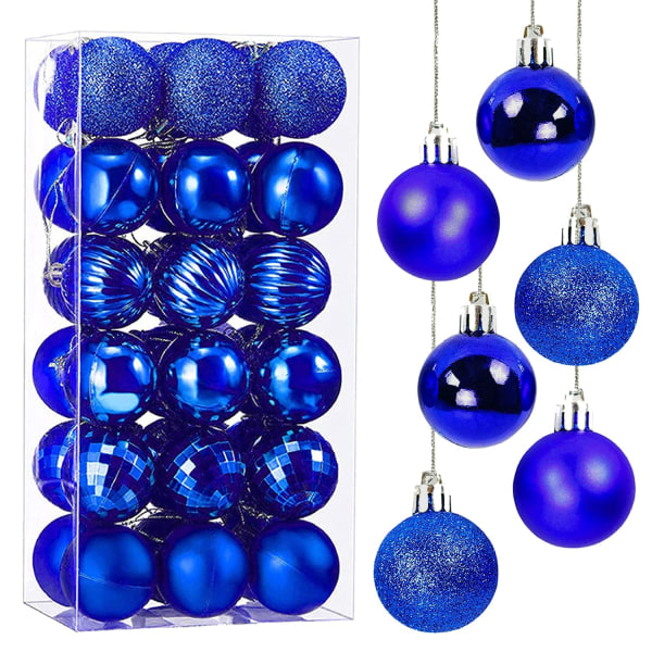 Julekuler Tredekorasjoner, sett med 36 plastpynt, opptil 4 cm diameter Lyseblå Ljusblå