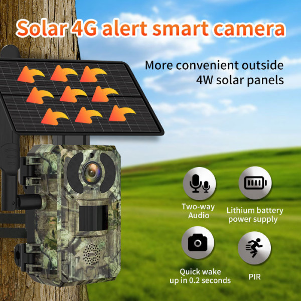 Wildlife Camera - Solar Wildlife Camera med PIR-rörelsesensor, No-Glow Infraröd Night Vision Camera US plug