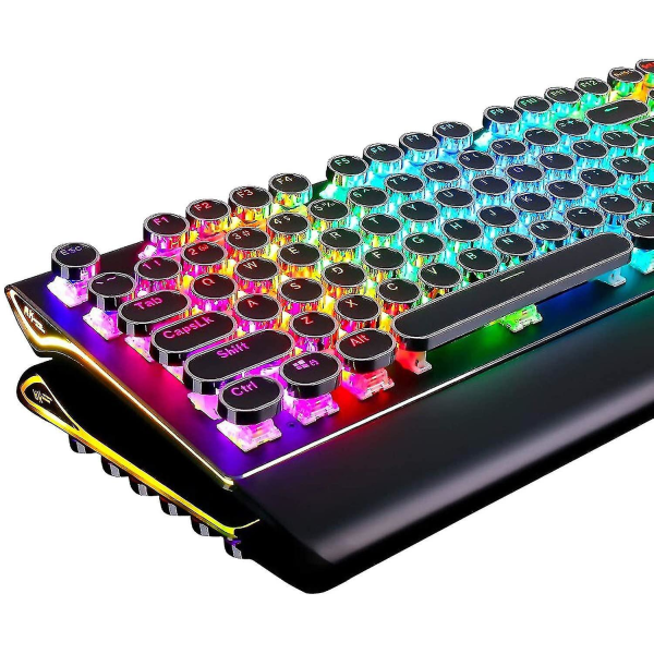 Mekanisk gaming-tastatur i skrivemaskinestil med ægte Rgb-baggrundsbelyst sammenfoldelig håndledsstøtte 108-taster