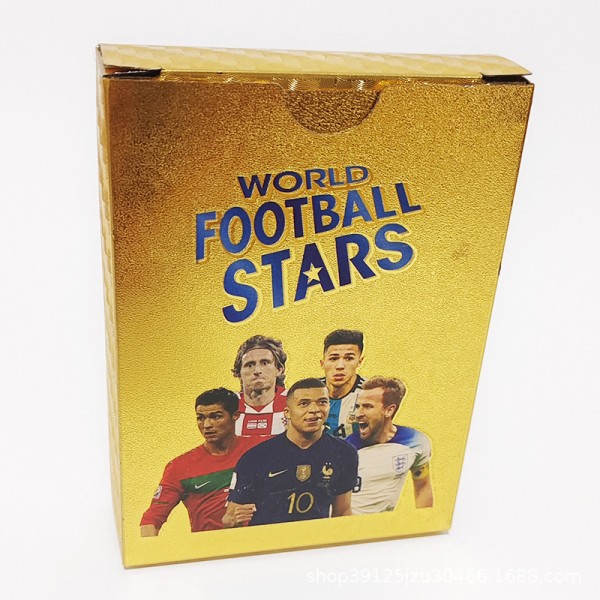 1 æske med 55 kort FIFA World Cup og EM-stjernekort, guldfoliekort, 55 stjernekort Colorful