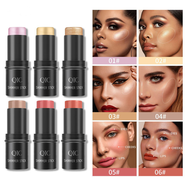 Contour Highlighter Blush Sticks - Långvarig vattentät Light Stick Face Makeup - för kinder och läppar E