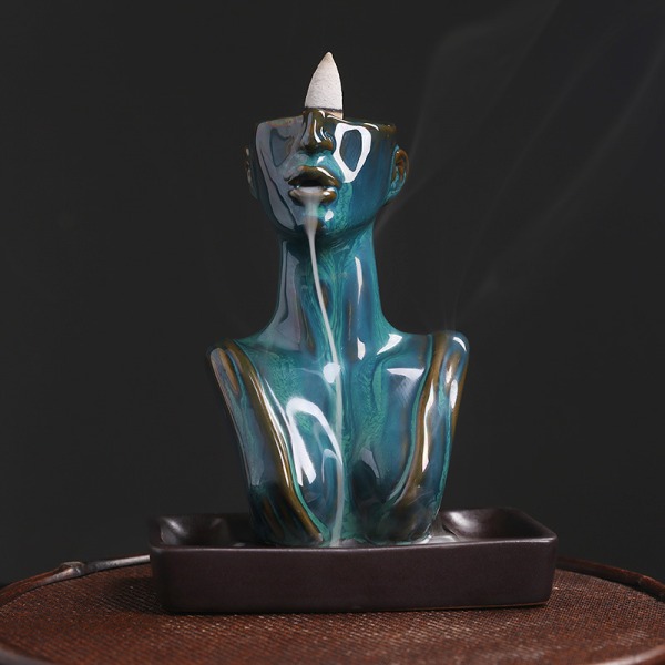Flow rökelsebrännare | Skönhetsstaty Keramiskt bakflöde rökelseställ Vattenfall | Vacker Home Zen-dekor för meditationsrum Type B: Shape/Blue
