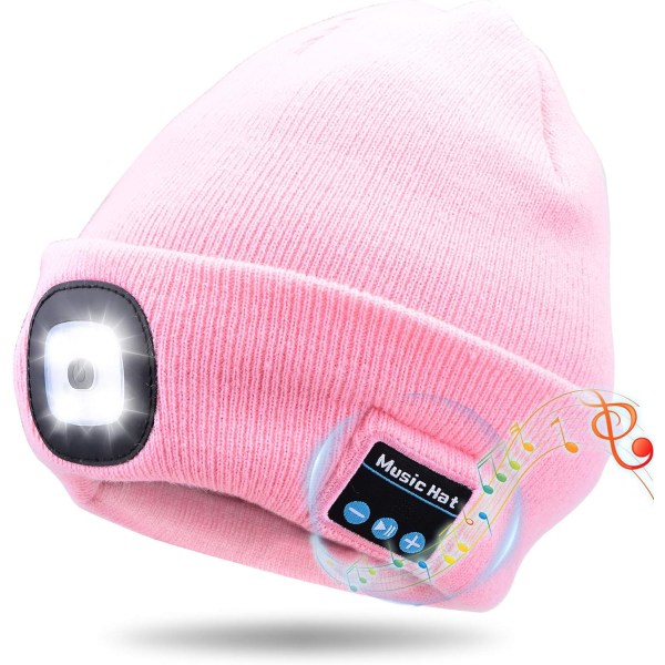 Bluetooth musikmössa, vintermössa med ljus, 4 LED-mössa USB uppladdningsbara mössor för män, kvinnor, varm stickad mössa för vintersport utomhuslöpning plocka
