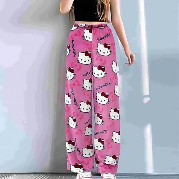 Tecknad HelloKitty flanellpyjamas Plysch förtjockad varma pyjamas för kvinnor Rosa L